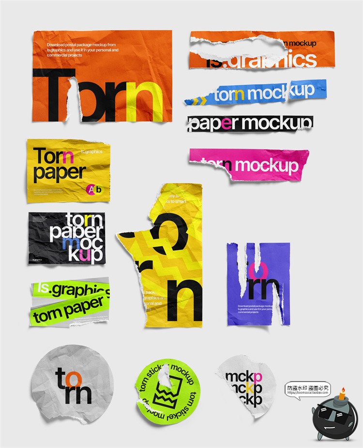 图片[5]-潮流撕裂撕纸破损碎片毛边褶皱做旧不规则纸张海报PSD样机素材-设计猿