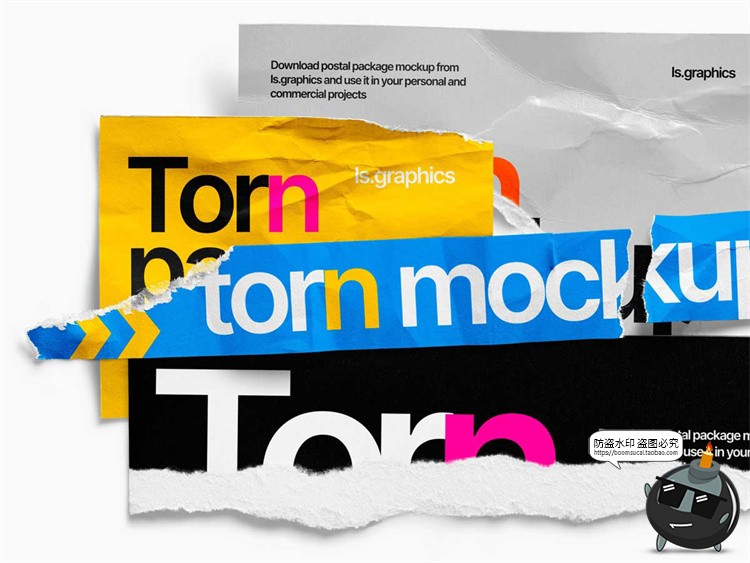 潮流撕裂撕纸破损碎片毛边褶皱做旧不规则纸张海报PSD样机素材-设计猿