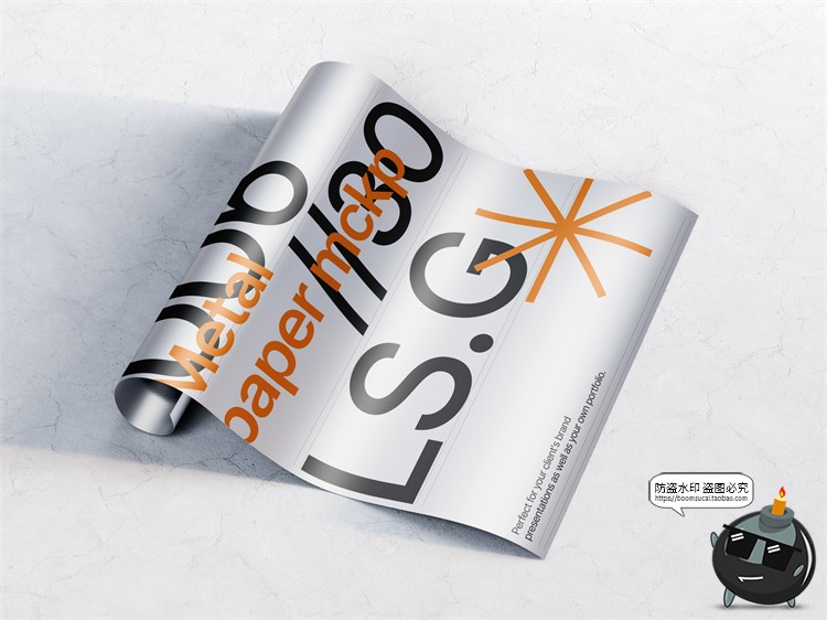 图片[2]-金属质感纸张扭曲单页海报广告作品贴图效果展示PSD模板样机素材-设计猿