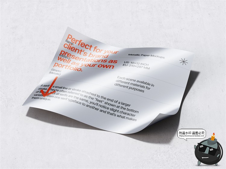 图片[3]-金属质感纸张扭曲单页海报广告作品贴图效果展示PSD模板样机素材-设计猿