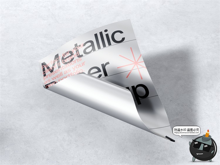 图片[8]-金属质感纸张扭曲单页海报广告作品贴图效果展示PSD模板样机素材-设计猿