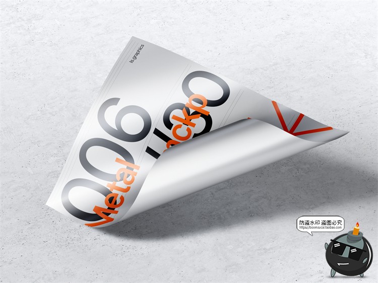 图片[9]-金属质感纸张扭曲单页海报广告作品贴图效果展示PSD模板样机素材-设计猿