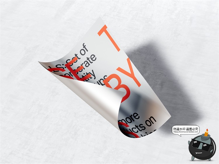 图片[10]-金属质感纸张扭曲单页海报广告作品贴图效果展示PSD模板样机素材-设计猿