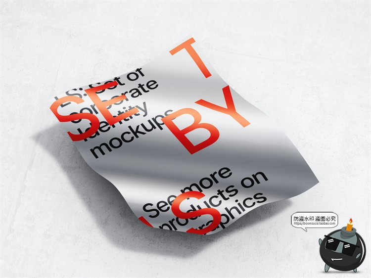 图片[12]-金属质感纸张扭曲单页海报广告作品贴图效果展示PSD模板样机素材-设计猿