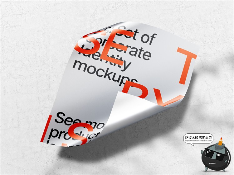 图片[14]-金属质感纸张扭曲单页海报广告作品贴图效果展示PSD模板样机素材-设计猿