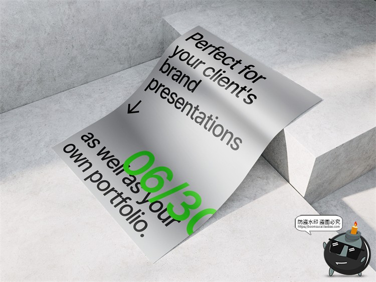 图片[17]-金属质感纸张扭曲单页海报广告作品贴图效果展示PSD模板样机素材-设计猿