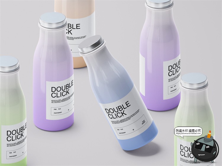 图片[5]-酸奶瓶牛奶果汁饮料一提玻璃瓶铝盖组合包装贴图样机PSD模板素材-设计猿