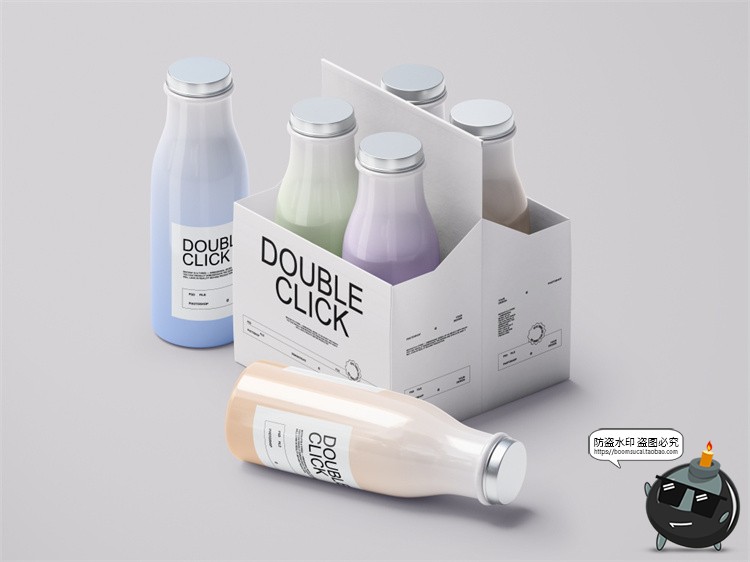 图片[6]-酸奶瓶牛奶果汁饮料一提玻璃瓶铝盖组合包装贴图样机PSD模板素材-设计猿