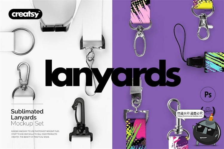 图片[1]-多样式挂绳扣绳带吊牌挂链贴图效果展示mockups样机PSD模板PS素材-设计猿
