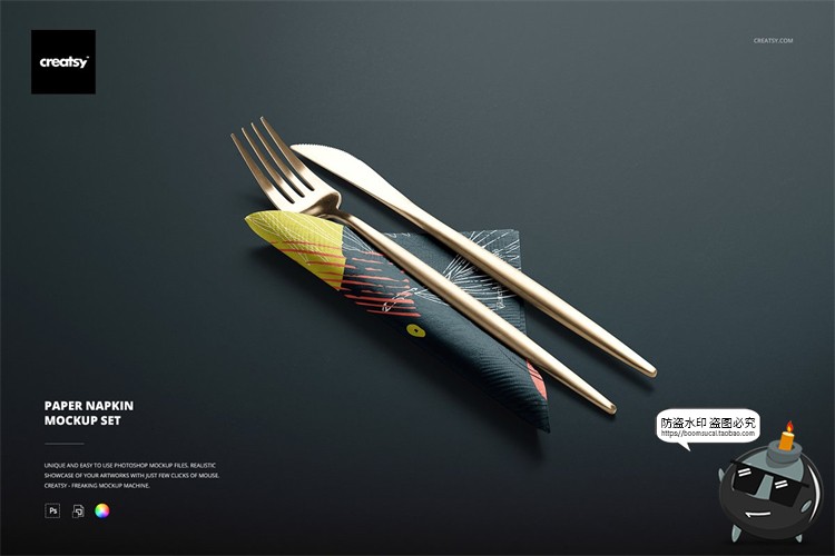 图片[1]-餐巾方巾纸巾手帕纸巾高档餐厅餐具刀mockups样机PSD模板PS素材-设计猿