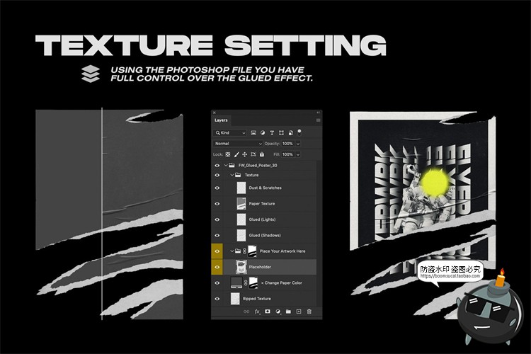 图片[2]-潮流酸性艺术颓废风残破摇滚褶皱海报贴纸展示样机PSD模板PS素材-设计猿
