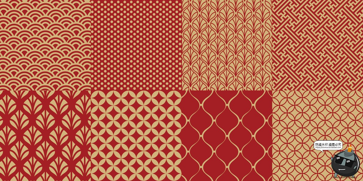 传统中式古典新年喜庆大红色无缝图案包装印刷底纹背景AI矢量素材-设计猿