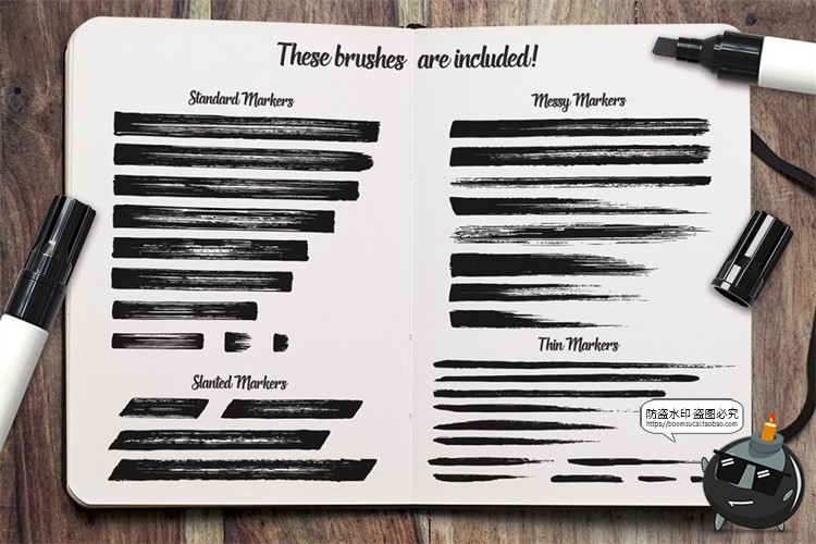 图片[5]-34款马克笔墨水笔绘画插画复古风效果brush笔触Ai矢量笔刷素材-设计猿