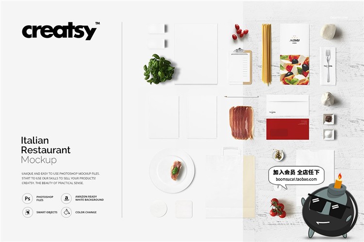 图片[1]-意式餐馆面条品牌VI提案产品衍生效果展示贴图样机PSD模板PS素材-设计猿