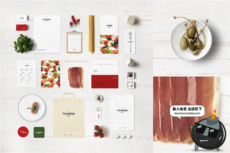 图片[2]-意式餐馆面条品牌VI提案产品衍生效果展示贴图样机PSD模板PS素材-设计猿
