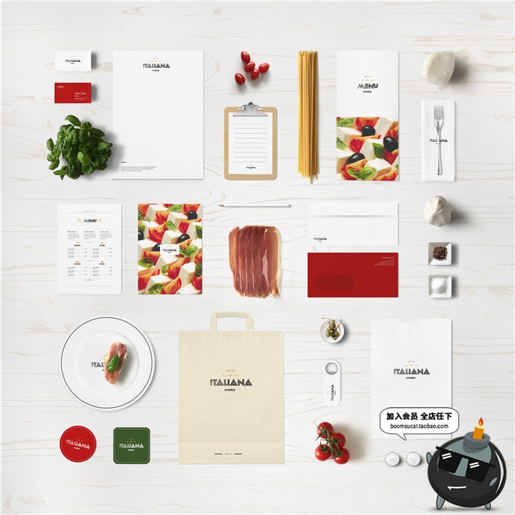 图片[3]-意式餐馆面条品牌VI提案产品衍生效果展示贴图样机PSD模板PS素材-设计猿