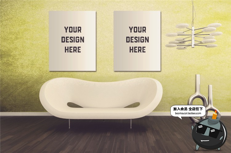 图片[1]-室内家居背景墙卧室装饰画简约展示框相框架智能贴图PSD样机素材-设计猿