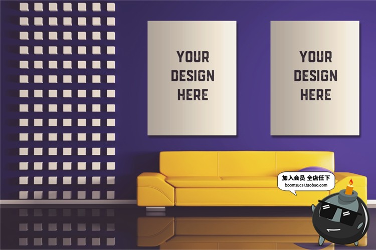 图片[2]-室内家居背景墙卧室装饰画简约展示框相框架智能贴图PSD样机素材-设计猿