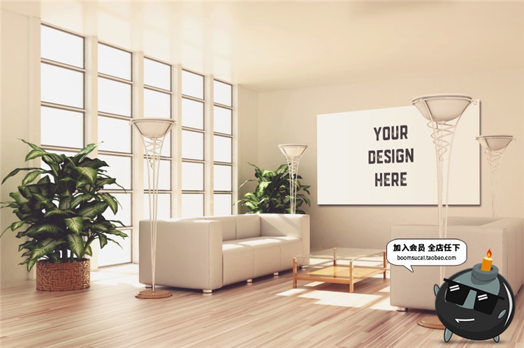 室内家居背景墙卧室装饰画简约展示框相框架智能贴图PSD样机素材-设计猿