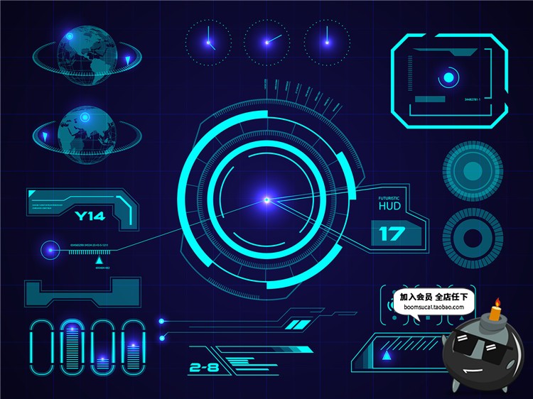 未来现代高科技圆环眼球游戏机械风UI界面显示模板AI矢量设计素材-设计猿