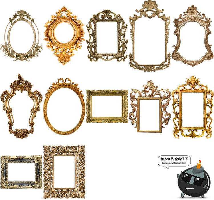 复古欧式古典金银纹理相框边框png免抠图透明素材ps设计装饰元素-设计猿
