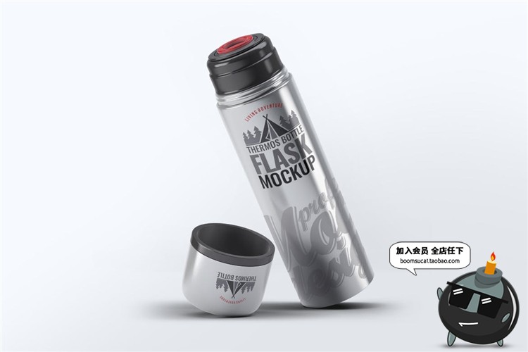 图片[1]-金属保温杯热水壶按压杯盖智能贴图VI展示样机PSD模板PS设计素材-设计猿