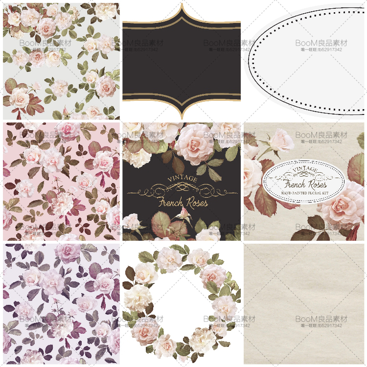 复古淡雅写实玫瑰花朵叶子婚礼请柬卡片PSD背景PNG免抠设计PS素材-设计猿