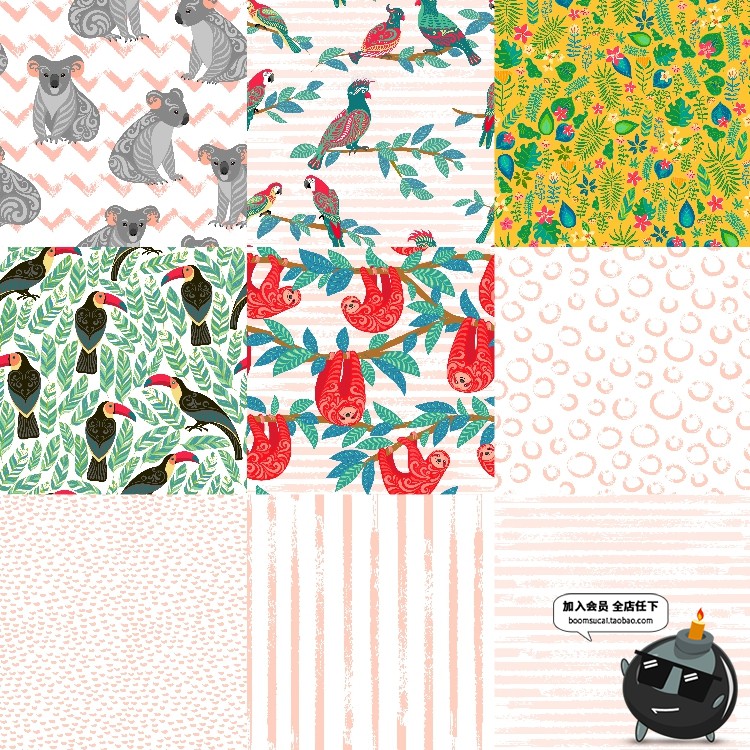 森系花卉动物植物图案火烈鸟无缝背景印花印刷AI矢量PNG免扣素材-设计猿