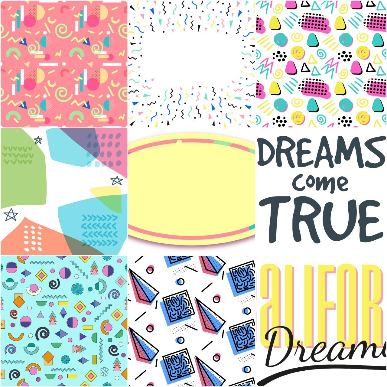 彩色孟菲斯可爱卡通背景冲击风格PNG/AI矢量图平面底纹印刷素材-设计猿