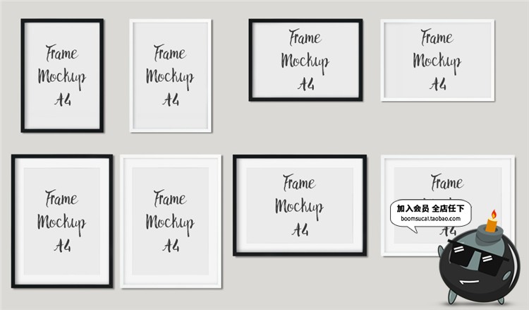 简约墙壁相框壁画挂画框场景PSD模板智能贴图文创样机PS设计素材-设计猿