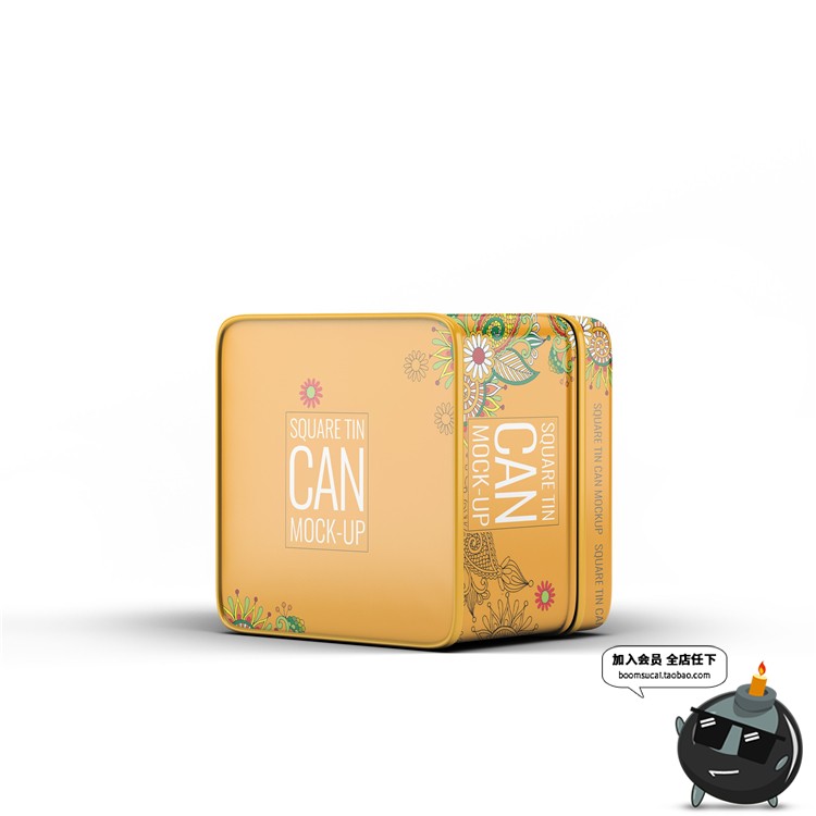 图片[2]-圆角正方形四边形铁盒礼盒茶叶包装盒样机PSD模板素材PS文创样机-设计猿