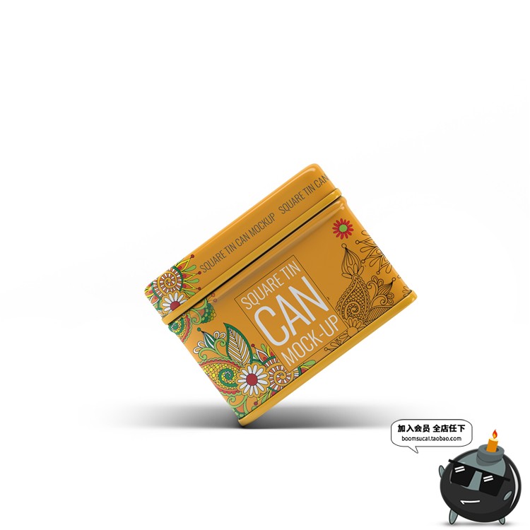 图片[3]-圆角正方形四边形铁盒礼盒茶叶包装盒样机PSD模板素材PS文创样机-设计猿