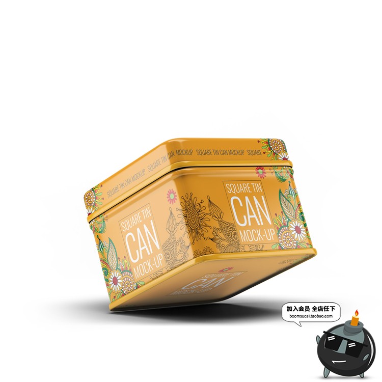 图片[4]-圆角正方形四边形铁盒礼盒茶叶包装盒样机PSD模板素材PS文创样机-设计猿