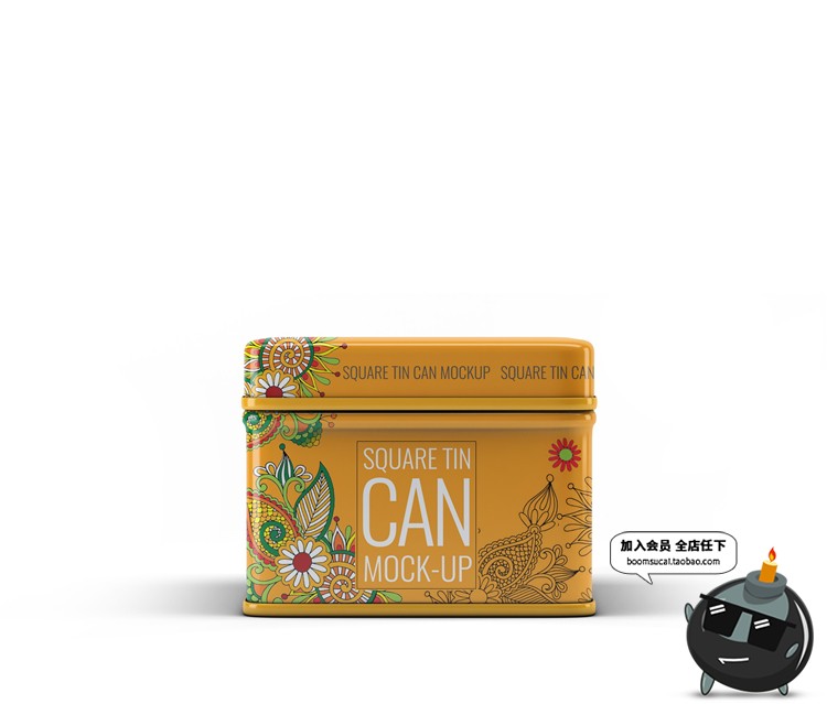 图片[5]-圆角正方形四边形铁盒礼盒茶叶包装盒样机PSD模板素材PS文创样机-设计猿