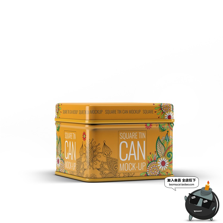 图片[6]-圆角正方形四边形铁盒礼盒茶叶包装盒样机PSD模板素材PS文创样机-设计猿