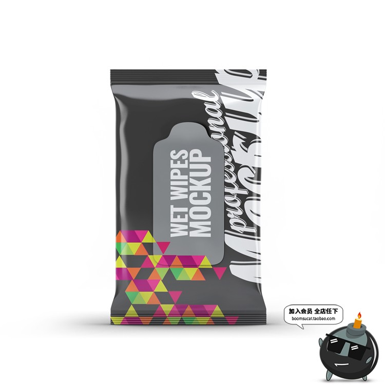 图片[1]-湿纸巾卫生纸一次性外卖赠品小包包装效果展示样机PSD模板PS素材-设计猿