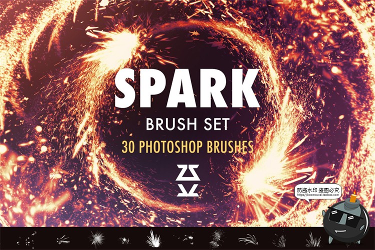 图片[1]-火花火星火芒切割喷溅火焰碎屑溅射后期合成特效ABR格式PS笔刷-设计猿
