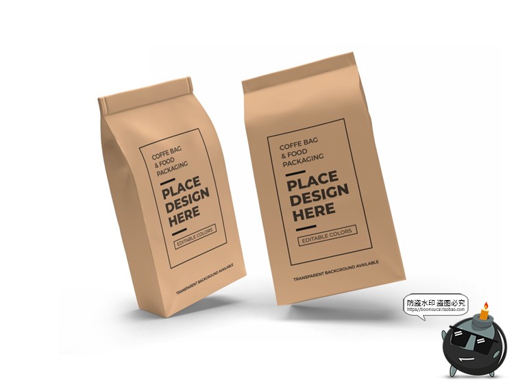 纸袋食品包装袋密封VI展示模型智能贴图mockups样机PSD模板PS素材-设计猿