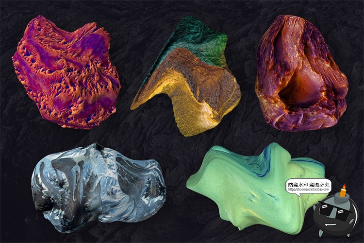 图片[8]-3D抽象陨石形状艺术颜料星系宇宙太阳系空间结构PNG免抠装饰素材-设计猿