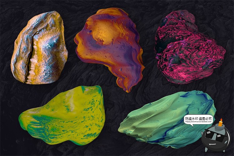 图片[9]-3D抽象陨石形状艺术颜料星系宇宙太阳系空间结构PNG免抠装饰素材-设计猿