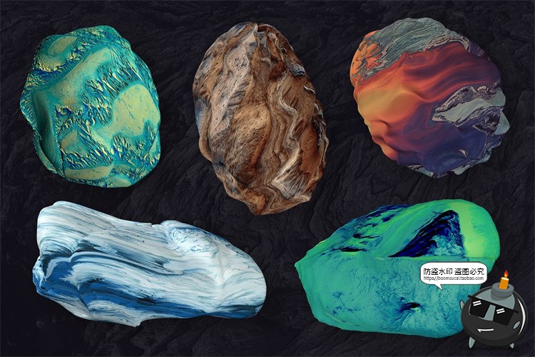 图片[10]-3D抽象陨石形状艺术颜料星系宇宙太阳系空间结构PNG免抠装饰素材-设计猿