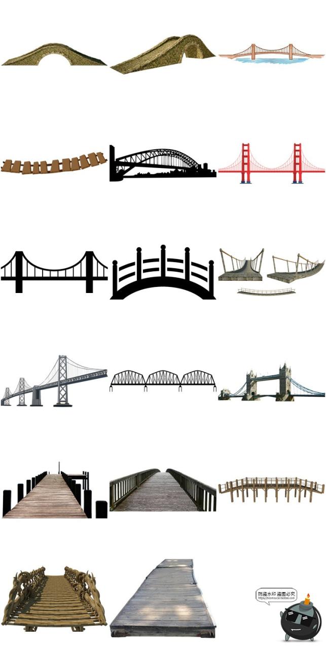 木桥栈桥吊桥木拱桥透明底图片场景后期合成装饰元素PNG免抠素材-设计猿
