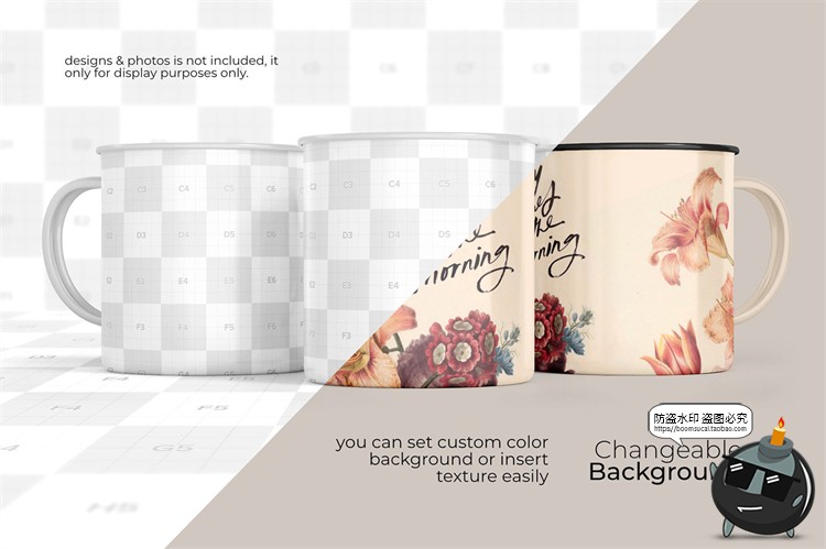 图片[2]-时尚搪瓷杯老式茶杯缸vi效果展示智能贴图样机PSD模板Mockup素材-设计猿