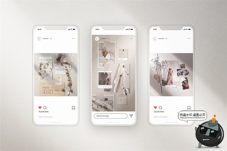 图片[8]-文艺照片墙情绪板模型撕纸剪贴画场景光影阴影样机PSD模板PS素材-设计猿