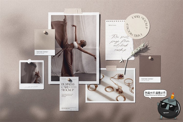 图片[11]-文艺照片墙情绪板模型撕纸剪贴画场景光影阴影样机PSD模板PS素材-设计猿