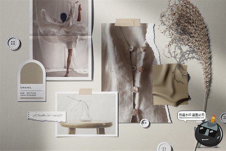 图片[12]-文艺照片墙情绪板模型撕纸剪贴画场景光影阴影样机PSD模板PS素材-设计猿