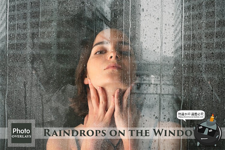 图片[1]-窗户雨水玻璃雨滴水迹照片叠层素材PNG免抠ABR笔刷后期合成PS素材-设计猿