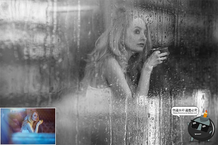 图片[2]-窗户雨水玻璃雨滴水迹照片叠层素材PNG免抠ABR笔刷后期合成PS素材-设计猿