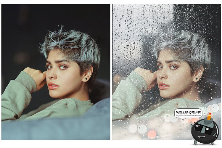 图片[6]-窗户雨水玻璃雨滴水迹照片叠层素材PNG免抠ABR笔刷后期合成PS素材-设计猿