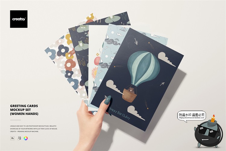 图片[1]-手持贺卡明信片卡片请柬礼品信函智能贴图展示样机PSD模板PS素材-设计猿